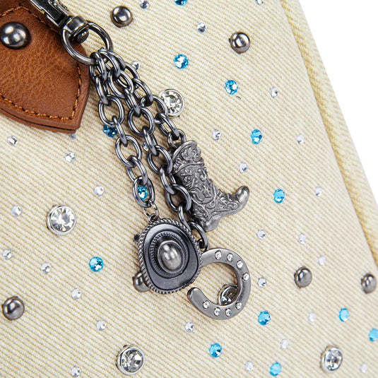 WG458-51102TN - Wrangler Tan Western Rhinestone Denim Boston Bag/Crossbody