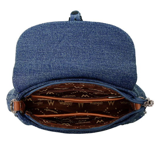 WG458-818DJN - Wrangler Dark Jean Western Rhinestone Flap Crossbody Shoulder Bag