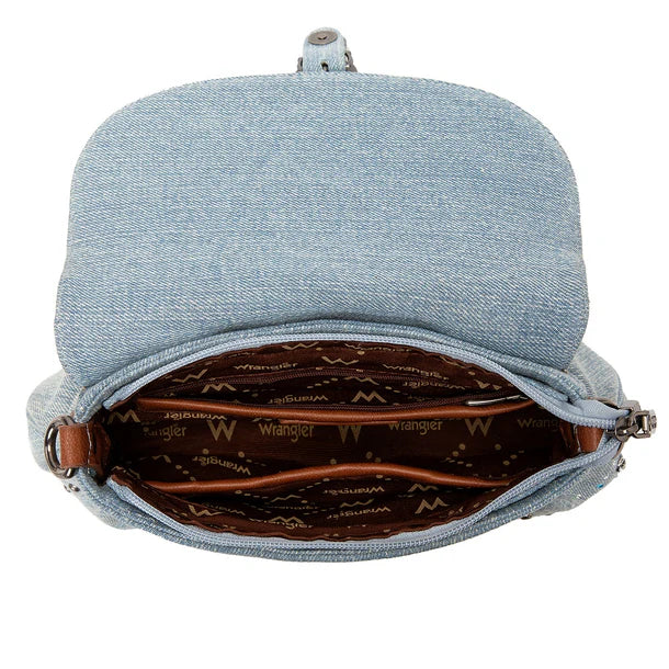 Load image into Gallery viewer, WG458-818JN - Wrangler Jean Western Rhinestone Denim Flap Crossbody Shoulder Bag
