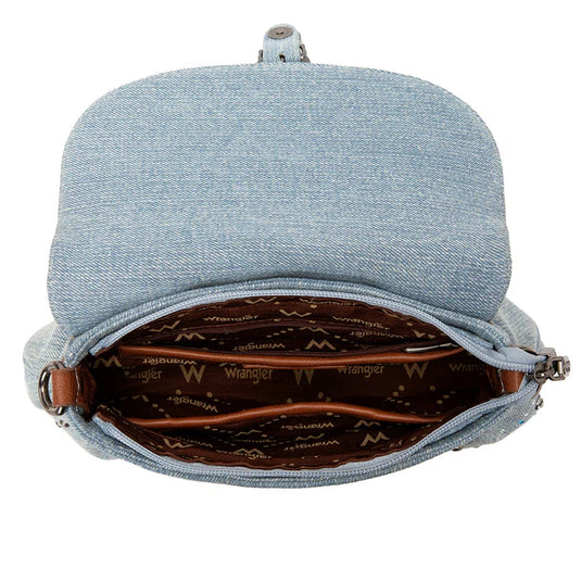 WG458-818JN - Wrangler Jean Western Rhinestone Denim Flap Crossbody Shoulder Bag