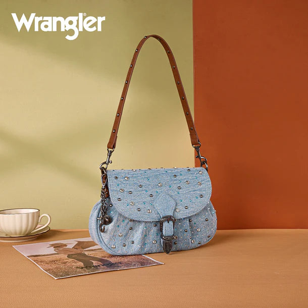 Load image into Gallery viewer, WG458-818JN - Wrangler Jean Western Rhinestone Denim Flap Crossbody Shoulder Bag
