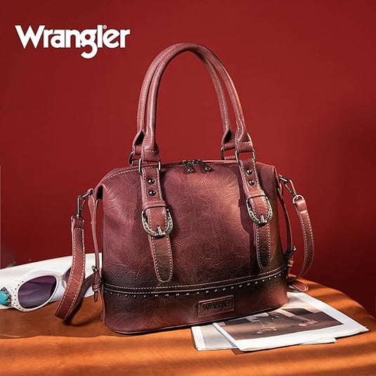 WG48-S5110ABDY - Wrangler Buckle Classic Barrel Satchel -Burgundy