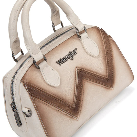 WG480-51103BG - Wrangler Chevron Stitch Dome Satchel Crossbody Bag - Beige