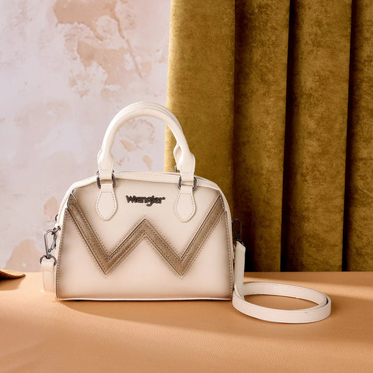 WG480-51103BG - Wrangler Chevron Stitch Dome Satchel Crossbody Bag - Beige