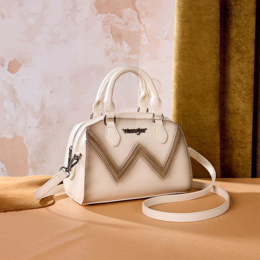 WG480-51103BG - Wrangler Chevron Stitch Dome Satchel Crossbody Bag - Beige