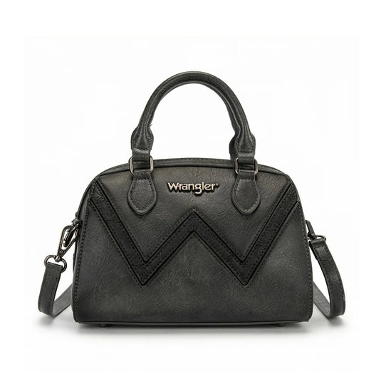 WG480-51103BK - Wrangler Chevron Stitch Dome Satchel Crossbody Bag - Black