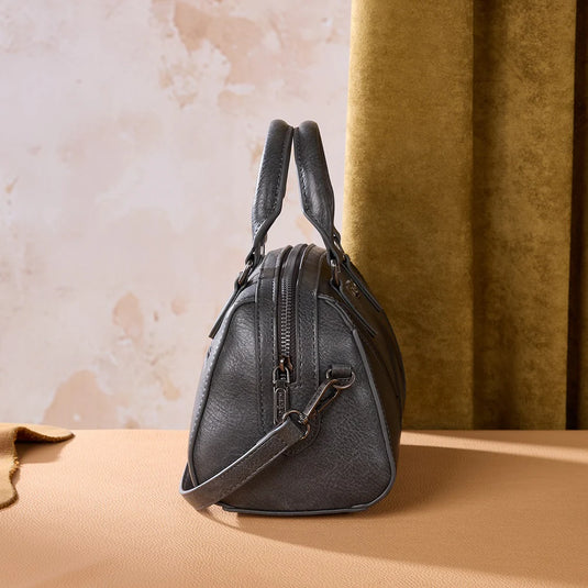 WG480-51103BK - Wrangler Chevron Stitch Dome Satchel Crossbody Bag - Black
