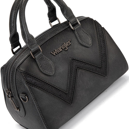 WG480-51103BK - Wrangler Chevron Stitch Dome Satchel Crossbody Bag - Black