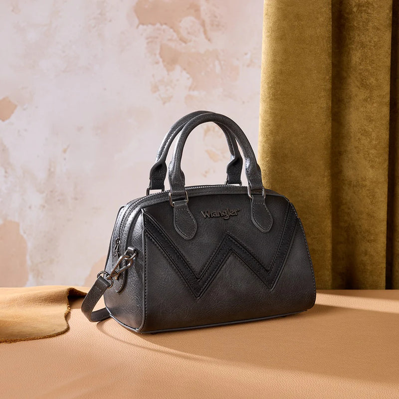 Load image into Gallery viewer, WG480-51103BK - Wrangler Chevron Stitch Dome Satchel Crossbody Bag - Black
