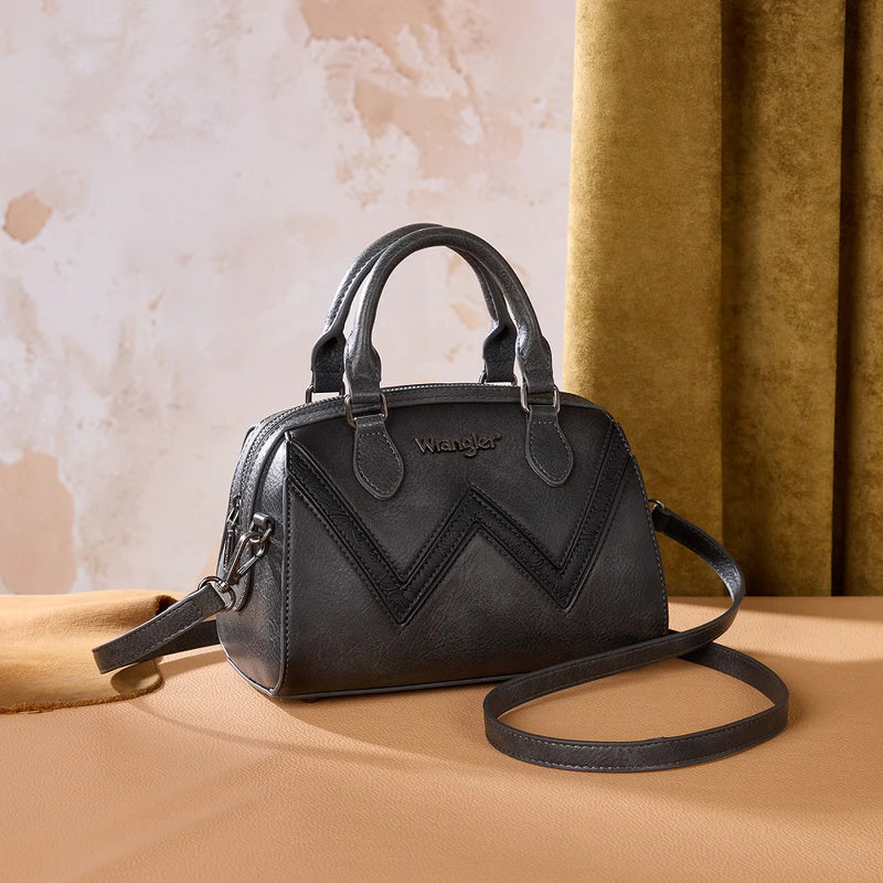 Load image into Gallery viewer, WG480-51103BK - Wrangler Chevron Stitch Dome Satchel Crossbody Bag - Black
