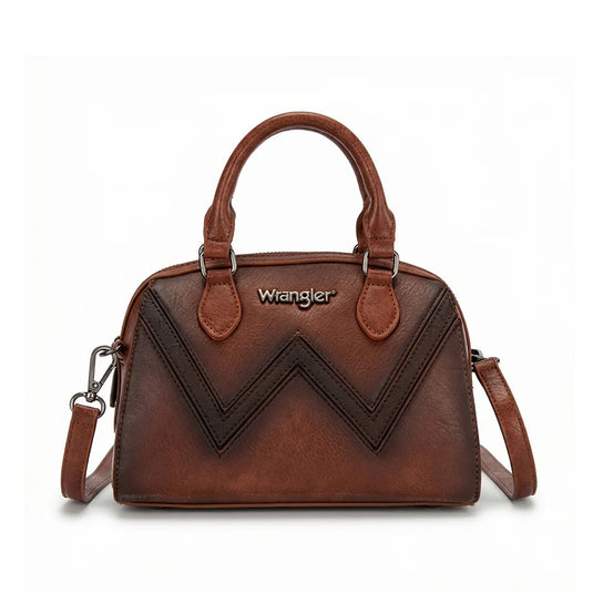 WG480-51103BR - Wrangler Chevron Stitch Dome Satchel Crossbody Bag - Brown