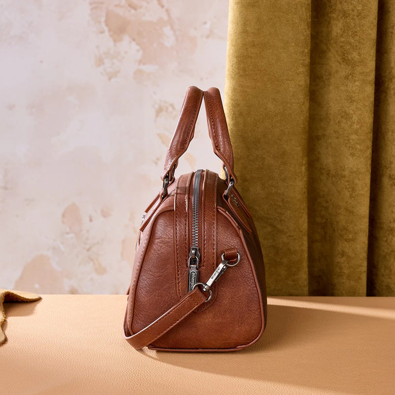 Load image into Gallery viewer, WG480-51103BR - Wrangler Chevron Stitch Dome Satchel Crossbody Bag - Brown
