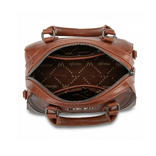 WG480-51103BR - Wrangler Chevron Stitch Dome Satchel Crossbody Bag - Brown