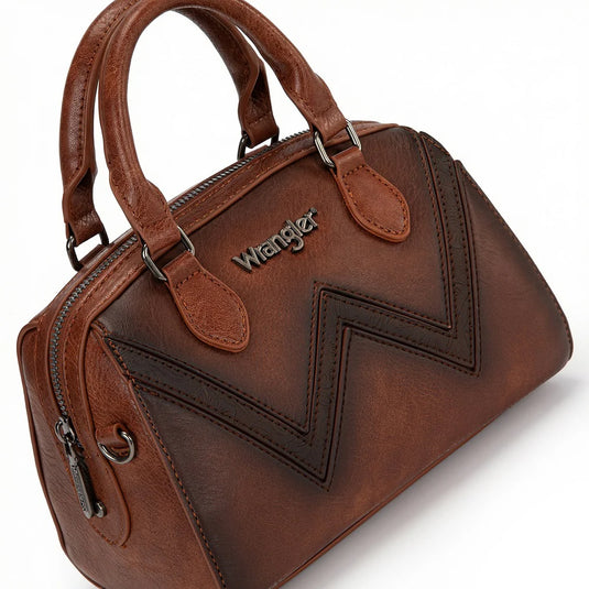 WG480-51103BR - Wrangler Chevron Stitch Dome Satchel Crossbody Bag - Brown