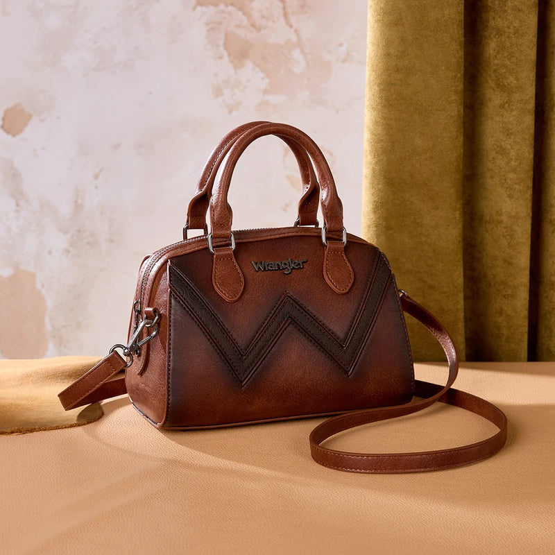 Load image into Gallery viewer, WG480-51103BR - Wrangler Chevron Stitch Dome Satchel Crossbody Bag - Brown
