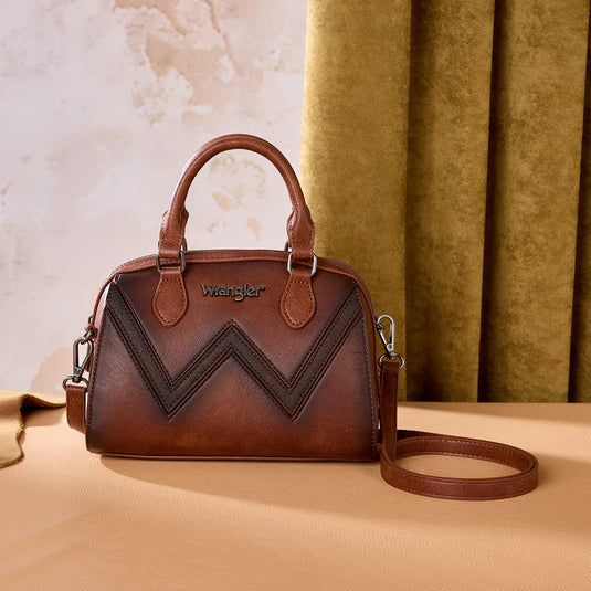WG480-51103BR - Wrangler Chevron Stitch Dome Satchel Crossbody Bag - Brown
