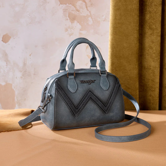 WG480-51103JN - Wrangler Chevron Stitch Dome Satchel Crossbody Bag - Jean