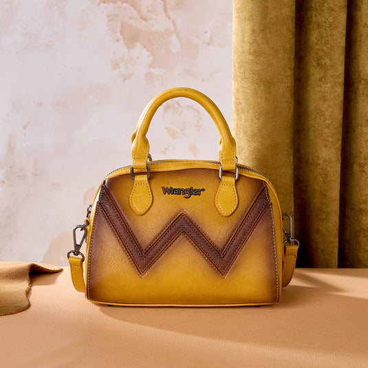 WG480-51103YL - Wrangler Chevron Stitch Dome Satchel Crossbody Bag - Yellow