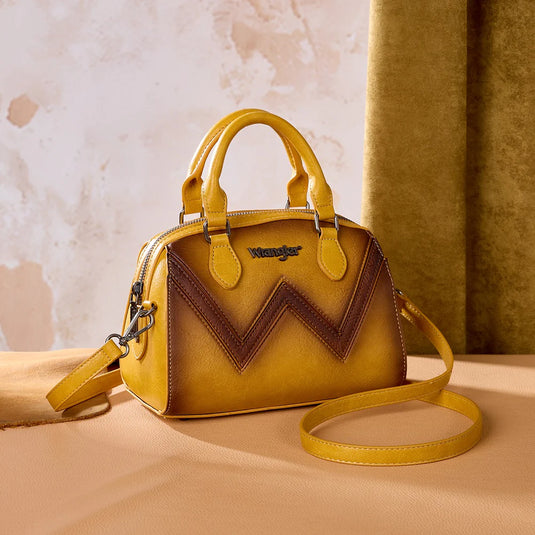 WG480-51103YL - Wrangler Chevron Stitch Dome Satchel Crossbody Bag - Yellow
