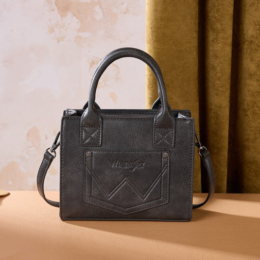 WG480-518BK - Wrangler Chevron Stitch Tote Crossbody Bag - Black