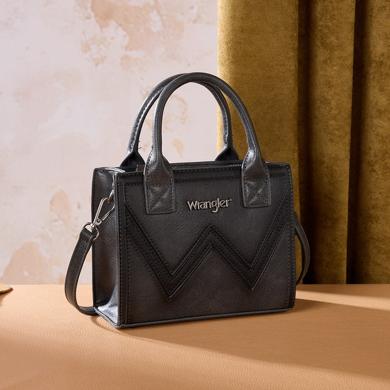 Load image into Gallery viewer, WG480-518BK - Wrangler Chevron Stitch Tote Crossbody Bag - Black
