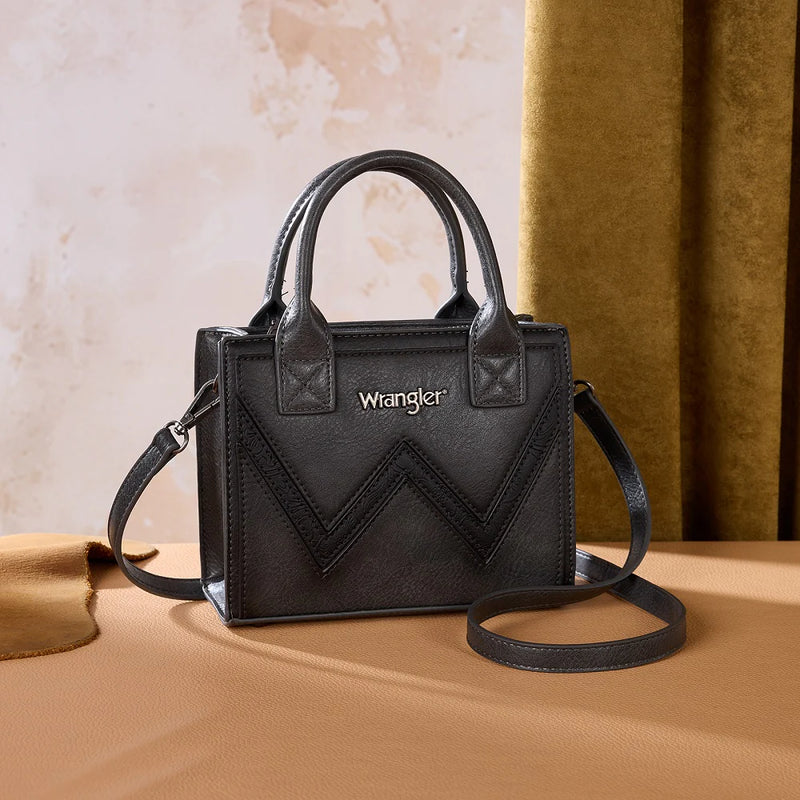Load image into Gallery viewer, WG480-518BK - Wrangler Chevron Stitch Tote Crossbody Bag - Black

