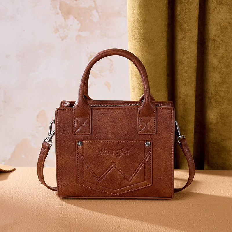 Load image into Gallery viewer, WG480-518BR - Wrangler Chevron Stitch Tote Crossbody Bag - Brown
