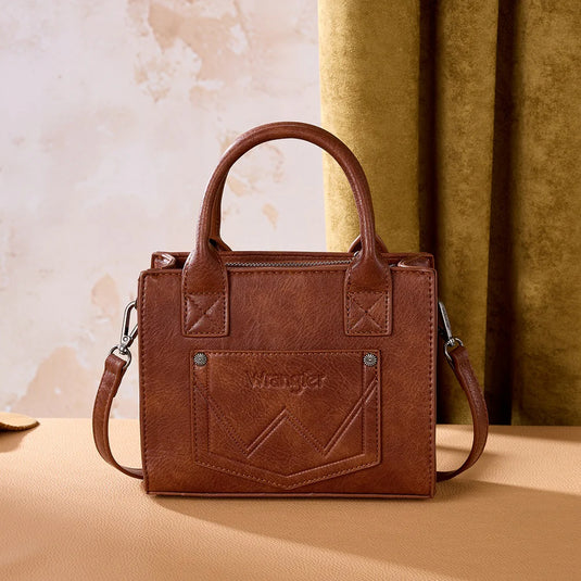 WG480-518BR - Wrangler Chevron Stitch Tote Crossbody Bag - Brown