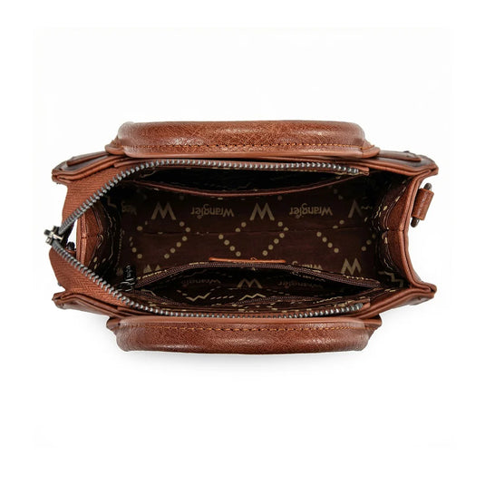WG480-518BR - Wrangler Chevron Stitch Tote Crossbody Bag - Brown