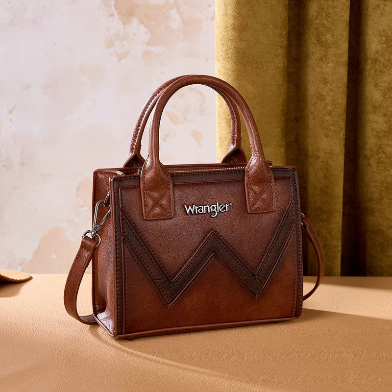 Load image into Gallery viewer, WG480-518BR - Wrangler Chevron Stitch Tote Crossbody Bag - Brown
