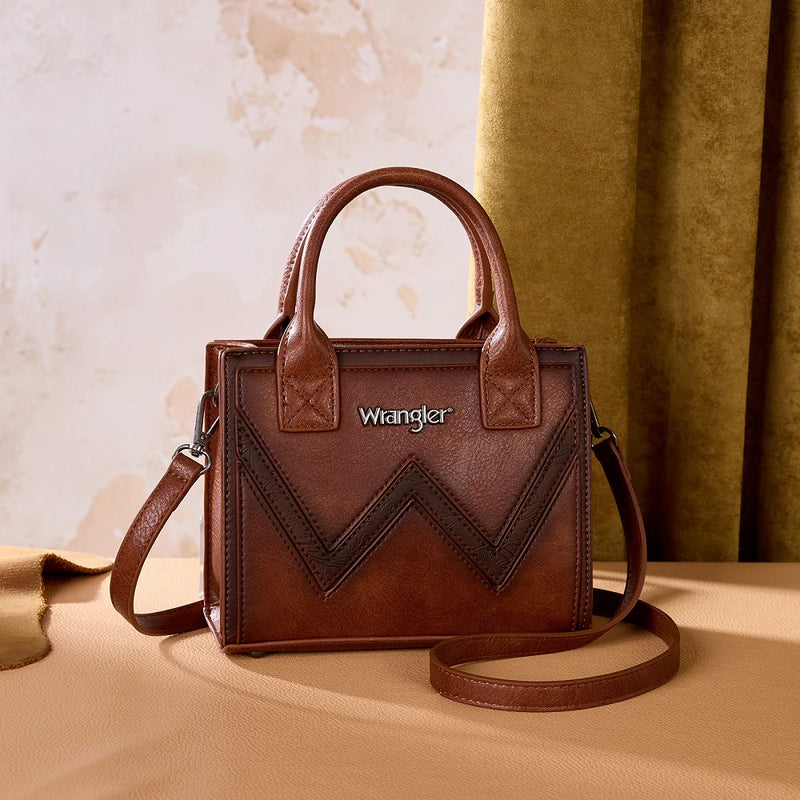 Load image into Gallery viewer, WG480-518BR - Wrangler Chevron Stitch Tote Crossbody Bag - Brown
