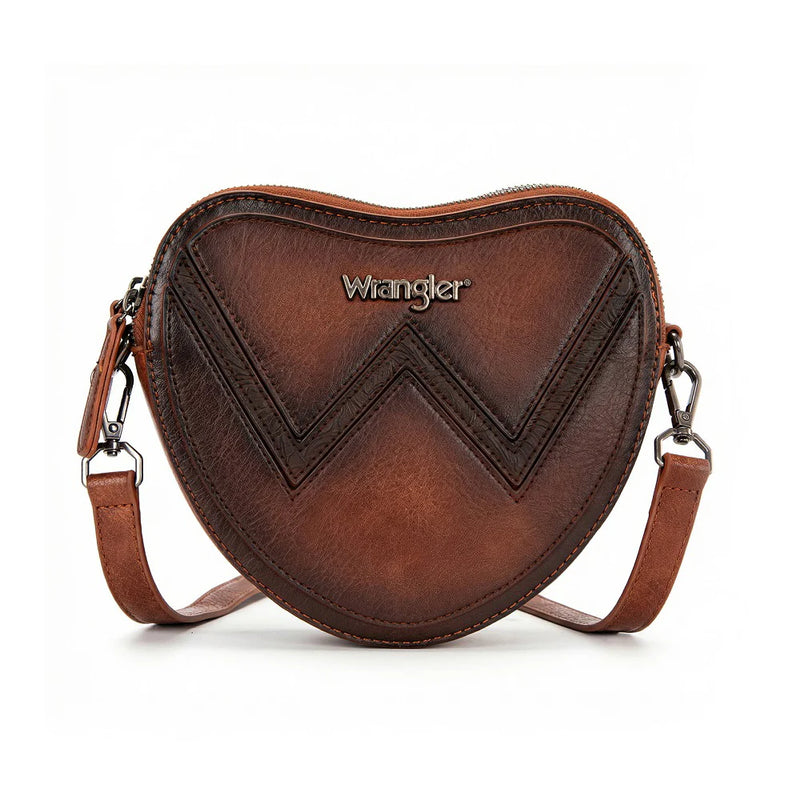 Load image into Gallery viewer, WG480-520BR - Wrangler Heart Shaped Chevron Stitch Crossbody Bag - Brown
