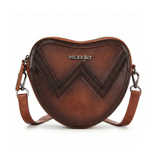 WG480-520BR - Wrangler Heart Shaped Chevron Stitch Crossbody Bag - Brown