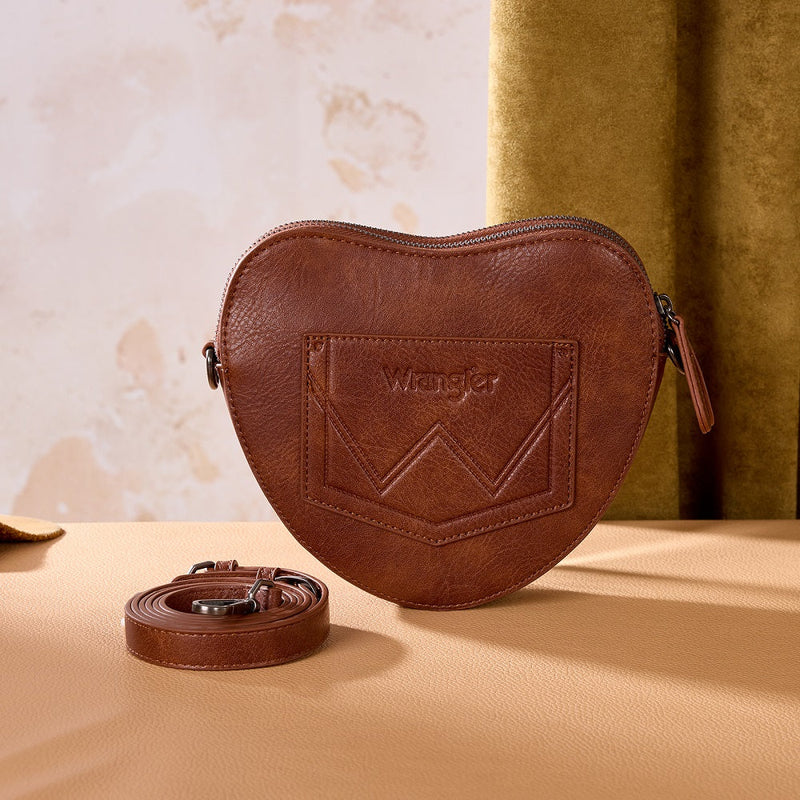 Load image into Gallery viewer, WG480-520BR - Wrangler Heart Shaped Chevron Stitch Crossbody Bag - Brown
