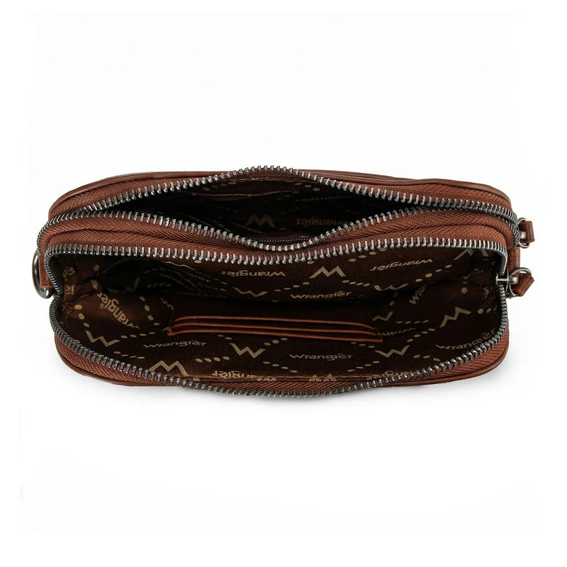Load image into Gallery viewer, WG480-520BR - Wrangler Heart Shaped Chevron Stitch Crossbody Bag - Brown
