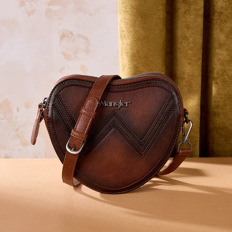 Load image into Gallery viewer, WG480-520BR - Wrangler Heart Shaped Chevron Stitch Crossbody Bag - Brown
