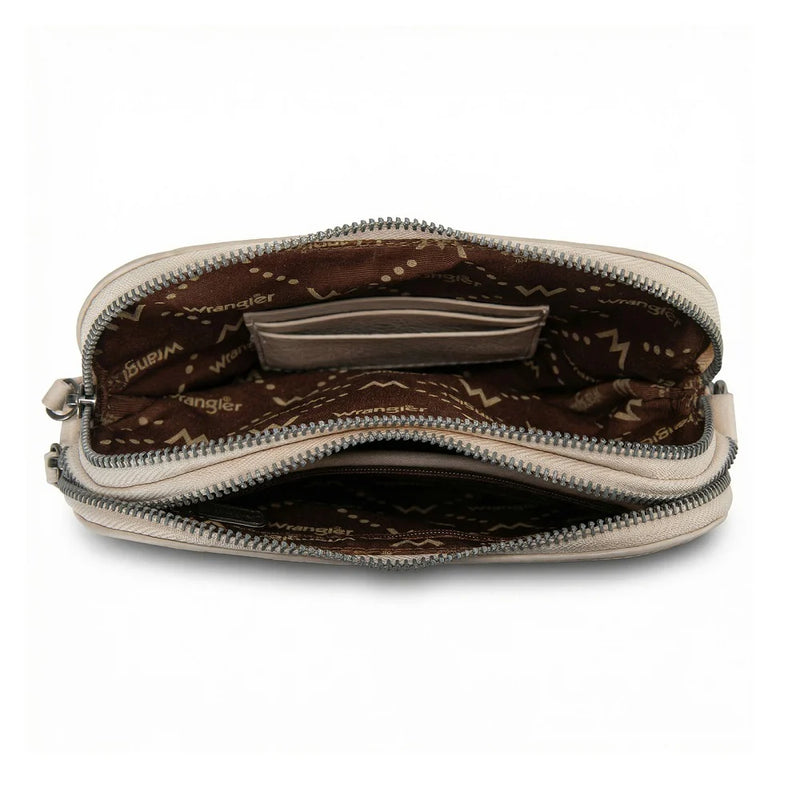 Load image into Gallery viewer, WG480-520TN - Wrangler Heart Shaped Chevron Stitch Crossbody Bag - Tan
