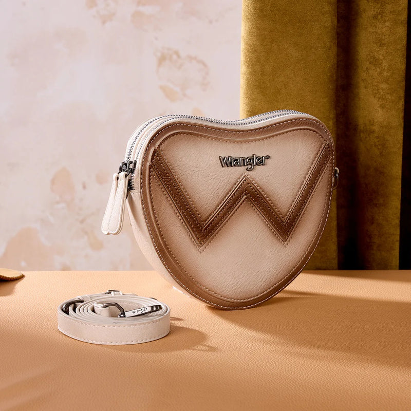 Load image into Gallery viewer, WG480-520TN - Wrangler Heart Shaped Chevron Stitch Crossbody Bag - Tan
