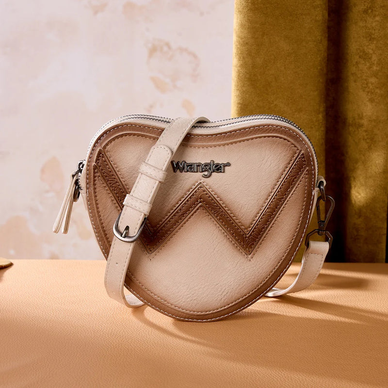 Load image into Gallery viewer, WG480-520TN - Wrangler Heart Shaped Chevron Stitch Crossbody Bag - Tan
