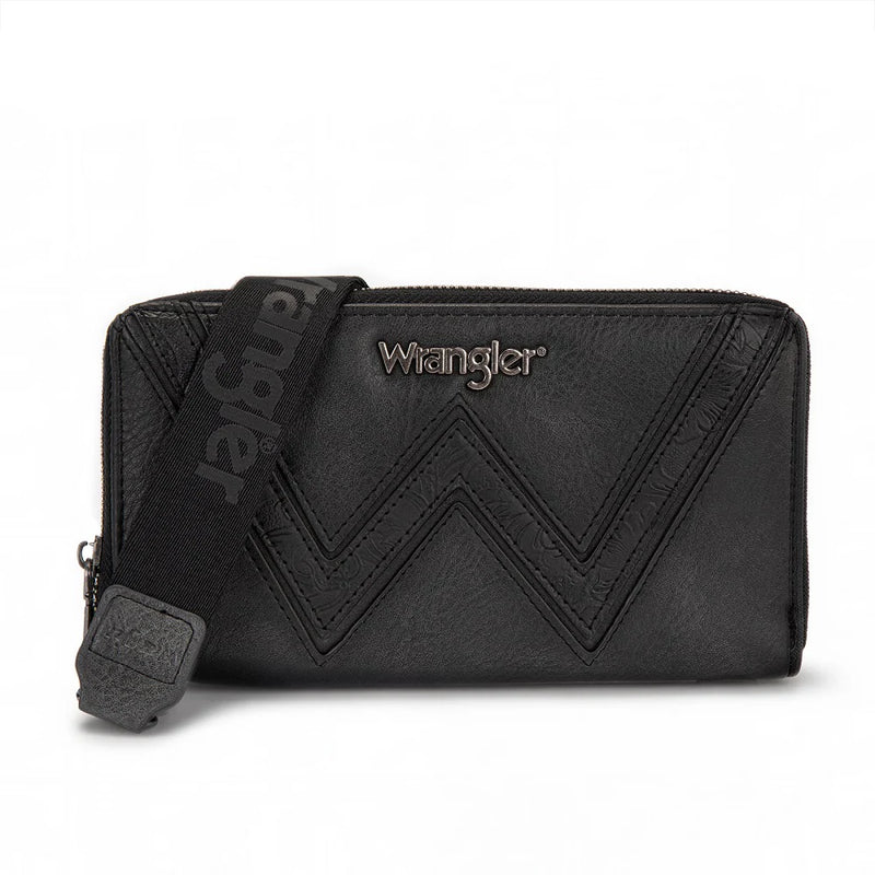 Load image into Gallery viewer, WG480-W006BK - Wrangler Chevron Stitch Zip Around Wristlet Wallet - Black
