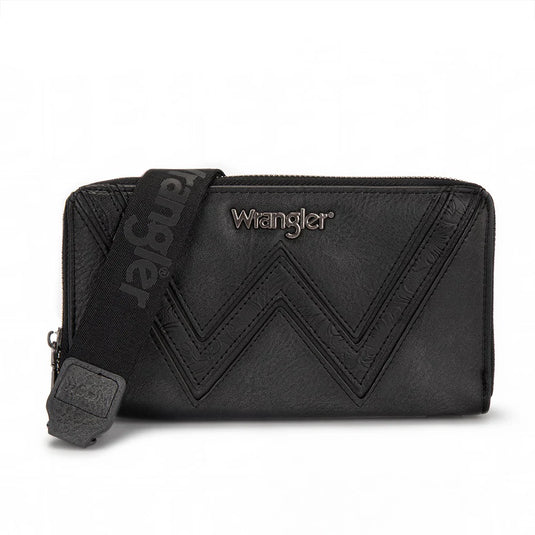 WG480-W006BK - Wrangler Chevron Stitch Zip Around Wristlet Wallet - Black