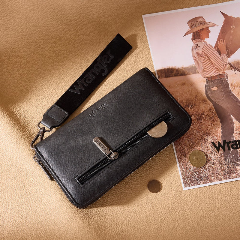 Load image into Gallery viewer, WG480-W006BK - Wrangler Chevron Stitch Zip Around Wristlet Wallet - Black

