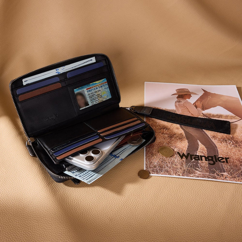 Load image into Gallery viewer, WG480-W006BK - Wrangler Chevron Stitch Zip Around Wristlet Wallet - Black
