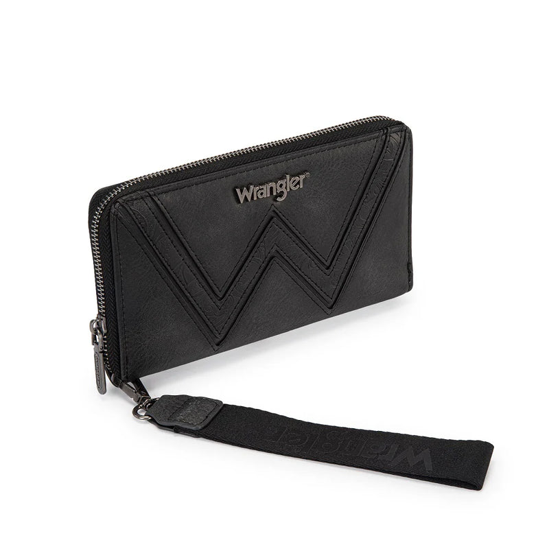 Load image into Gallery viewer, WG480-W006BK - Wrangler Chevron Stitch Zip Around Wristlet Wallet - Black
