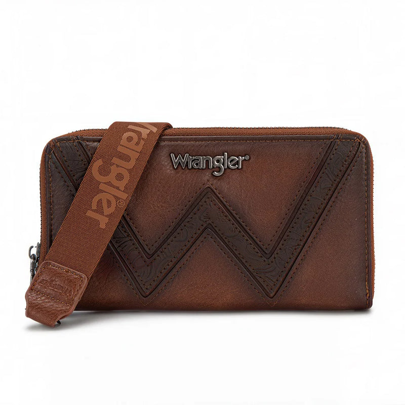 Load image into Gallery viewer, WG480-W006BR - Wrangler Chevron Stitch Zip Around Wristlet Wallet - Brown

