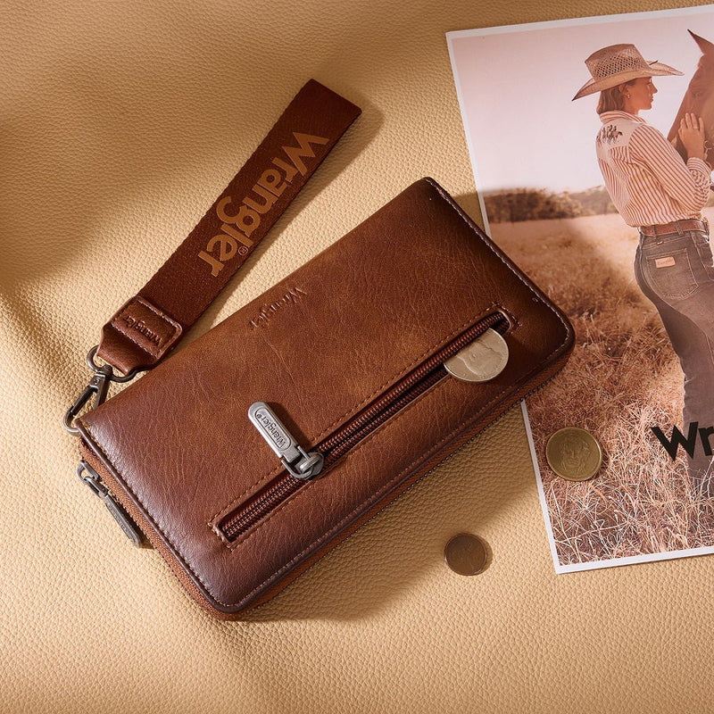 Load image into Gallery viewer, WG480-W006BR - Wrangler Chevron Stitch Zip Around Wristlet Wallet - Brown
