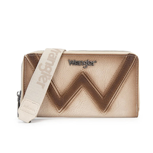 WG480-W006TN - Wrangler Chevron Stitch Zip Around Wristlet Wallet - Tan