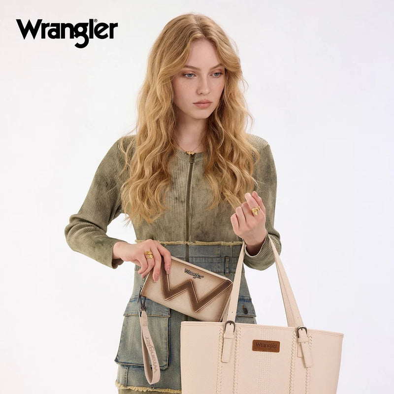 Load image into Gallery viewer, WG480-W006TN - Wrangler Chevron Stitch Zip Around Wristlet Wallet - Tan
