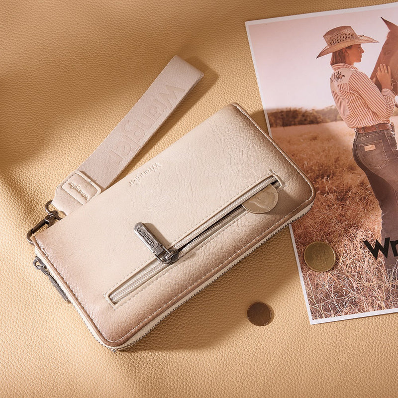 Load image into Gallery viewer, WG480-W006TN - Wrangler Chevron Stitch Zip Around Wristlet Wallet - Tan
