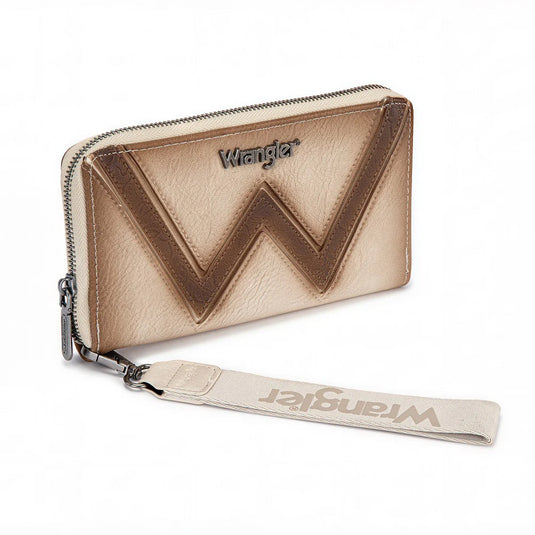 WG480-W006TN - Wrangler Chevron Stitch Zip Around Wristlet Wallet - Tan